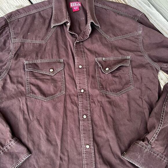 Red Ranch men’s size XL cotton brown, work shirt with snaps - Picture 2 of 8